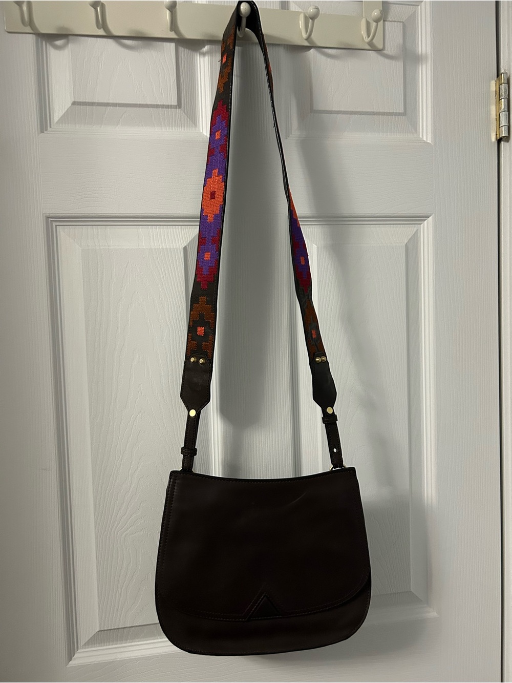 Brian Atwood Dark Brown Leather Crossbody with Colorful Woven Strap